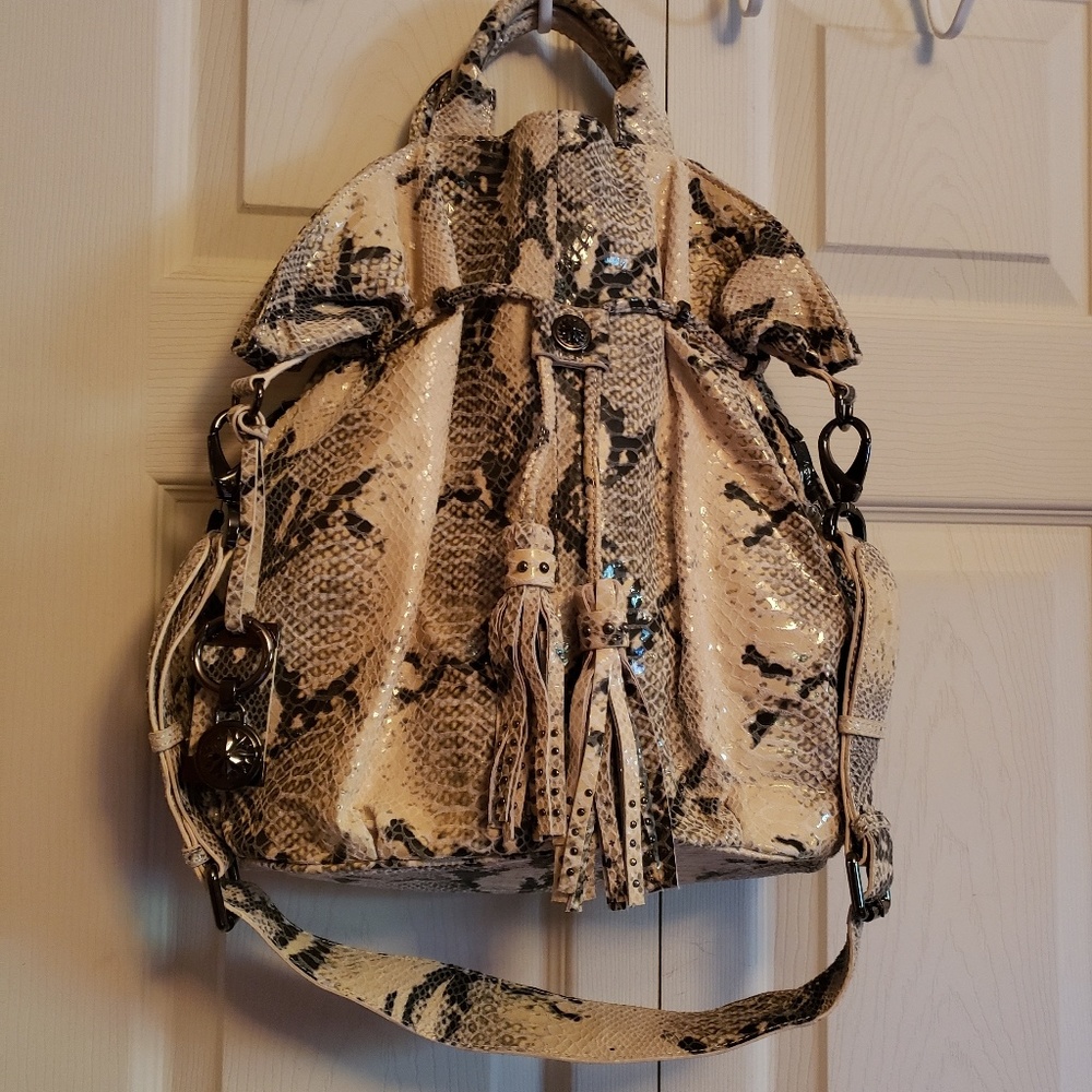 Dan Azan Leather Snakeskin Embossed Handbag